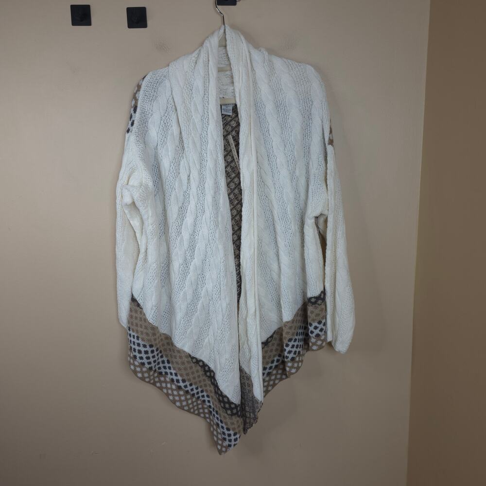 Outlander Womens Cableknit Waterfall Drape Open Front Cardigan in Cream Size XL